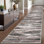 Modern Abstract Runner Rug 2.6x16, Dark Light Brown White Washable Long Kitchen Runner Non-Slip Soft Hallway Rug Runner Thin Print Faux Wool Carpet for Entryway Bedroom Laundry Room Indoor