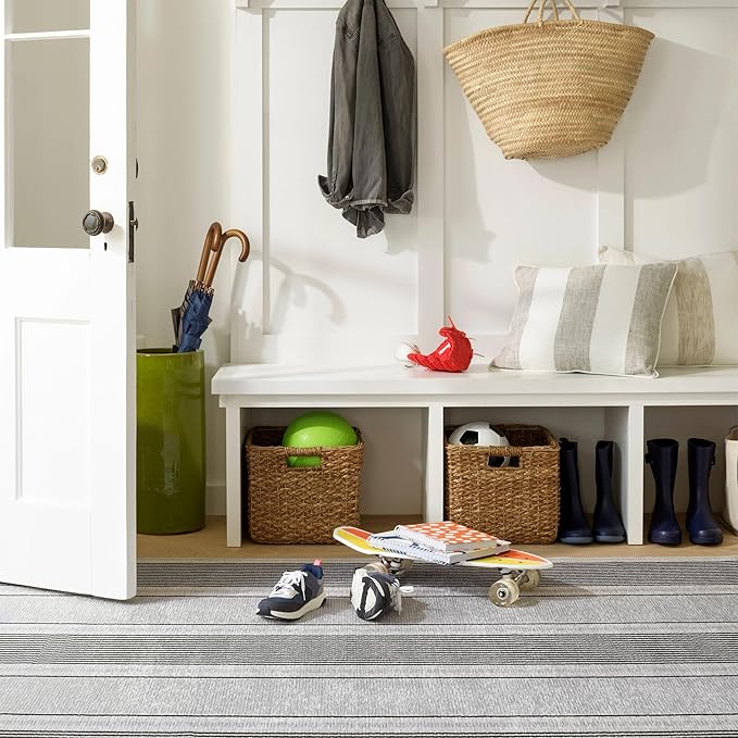 Dash & Albert Gunner Stripe Machine Washable Rug, 6 X 9 Feet, Grey Stripe Pattern