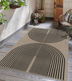 Easy Jute Rainbow Area Rug, 3x5 Indoor Outdoor Entryway Rug Washable Non-Slip Modern Boho Kitchen Rugs, Black and Nature Abstract Throw Carpet for Living Room Patio Kids Room