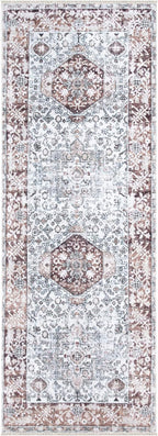 Bloom Rugs Caria Washable Non-Slip 10 ft Runner - Beige/Brown Traditional Runner for Entryway, Hallway, Bathroom, and Kitchen - Exact Size: 2'6" x 10'