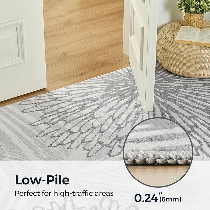 WITSHOCK 6x8 Washable Rug for Living Room,Modern Floral Distress Print Pattern Area Rugs,Stain Resistant with Non Slip Backing Carpet for Dining Room,Bedroom & Home Decor,Grey White