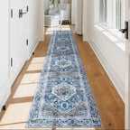KOZYFLY Runners for Hallways 2x12 Ft Extra Long Washable Kitchen Runner Rug Boho Runner Rug for Entryway Indoor Blue Printed Oriental Faux Wool Stair Runner Floor Carpet Runner for Stair Kitchen Hall