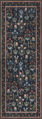 Boho Floral Machine Washable Runner Rug 2x6, Black Navy Kitchen Runner Rug Non-Slip, Super Thin Hallway Rug Runner Printed Faux Wool Soft Carpet for Entryway Bedroom Laundry Room Indoor