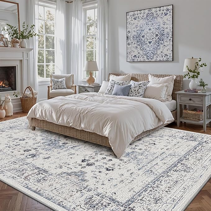 LUMI 8x10 Washable Area Rug for Living Room, Ultra Soft Traditional Rugs Non Slip with Rubber Backing, Low Profile, High Traffic, Stain Resistant Carpets, Ideal for Bedroom, Dining Room, Indoor