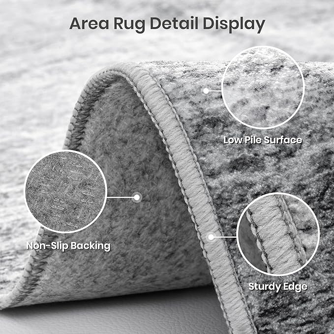 Valenrug Washable Rugs 8x10 - Non Slip 8x10 Area Rugs for Living Room, Stain Resistant Area Rugs for Bedroom, Foldable Machine Washable Area Rug(8'x10', Black)