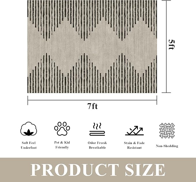 HelloTree Area Rug for Living Room Washable Geometric Moroccan Rug Stripe Farmhouse Bohemian Minimalistic Non Slip Non Shedding Ultra Thin Soft Rug for Bedroom Office DiningRoom Nursery