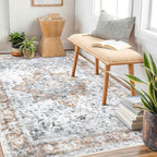 COMSLE 4x6 Rugs for Living Room Washable Area Rugs for Bedroom Faux Wool Distressed Throw Rugs Absorbent Non-Slip Floor Carpet for Indoor Kitchen Laundry Room Orange