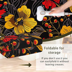 Black Floral Washable Living Room Area Rug, Low Profile Abstract Pattern, 3x5 Non-Slip Backing Carpet for Kitchen, Bedroom, Dining Room