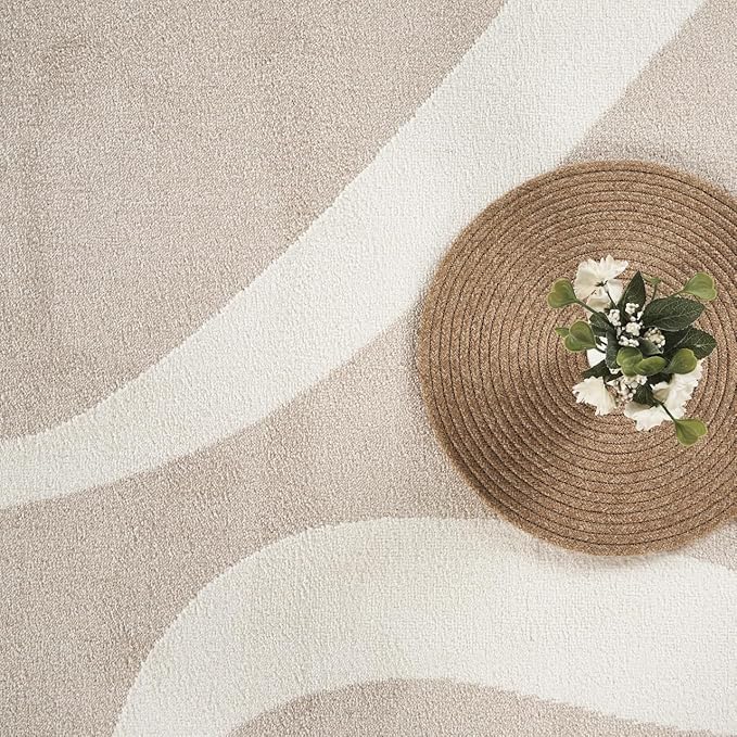 Abani Deco Collection Area Rug - Beige Modern Abstract Ribbon Design - 5' x 8' - for Living Room, Bedroom & Office