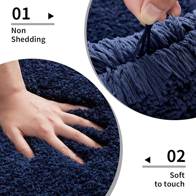 Bathroom Rugs 24x48 Non Slip Navy Fluffy Bath Mat for Bathroom Floor Washable Plush Luxury Bath Rug for Tub Soft Shaggy Absorbent Shower Sink Mat