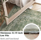 jinchan Green Floral 3x5 Area Rugs for Entryway - Machine Washable Vintage Distressed Design Low-Pile Soft Non-Shedding Carpet for Kitchen Bedroom Entrance Laundry Living Room (3x5ft,Dark Green)