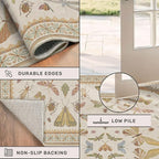 Boho 2x6 Bathroom Runner - Long Rug Runner for Laundry Room, Kitchen, Washable Non Slip Soft Stain Reistant Beige and Yellow Neutral Insect Design Decor