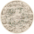 RUGGABLE Washable Vintage Area Rug – Sarrah Sage 6 ft Round, Stain-Resistant, Non-Slip – Medium Machine Washable Rugs for Living Room, Bedroom, Hallway, Entryway & Office–with Standard Pad