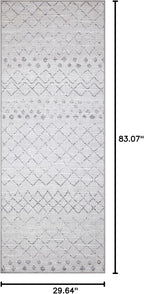 GLN Rugs Contemporary Collection - Machine Washable Area Rug, Contemporary Washable, Non Slip, Low Pile Chenille Rug, Living Room, Bedroom, Kitchen Rug (2'6" x 7' Gray 0166)