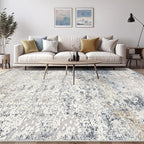 Area Rug Living Room Rugs - 12x15 Washable Large Soft Indoor Neutral Modern Abstract Low Pile Rug Carpet for Bedroom Dining Room Farmhouse Home Office - Beige Blue