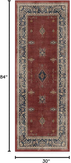 RUGGABLE Washable Vintage Runner Rug – Verena Amber Red 2.5x7, Stain-Resistant, Non-Slip Hallway Runner – Machine Washable Rug for Hallway, Entryway, Living Room & Kitchen–with Cushioned Pad