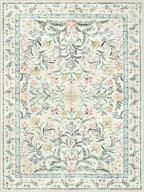 Morebes Washable Area Rugs 9x12 Living Room, Boho Large Cream Rugs for Farmhouse Non Slip, Soft Ultra-Thin Distressed Floral Carpet for Bedroom Nursery Girls Home Office Decor