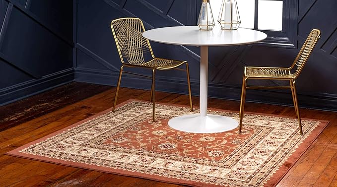 Unique Loom Voyage Collection Traditional Oriental Classic Intricate Design Area Rug (10' 0 x 10' 0 Square, Terracotta/Ivory)
