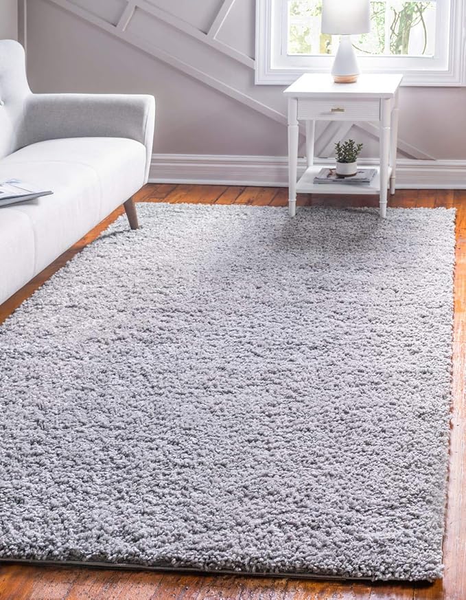 Unique Loom Davos Shag Collection Area Rug - Solid (6' 1" x 9' Rectangle, Sterling)