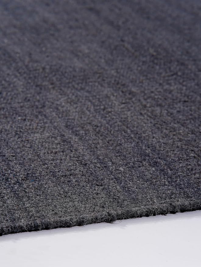 Rugsotic Carpets Hand Woven Flat Weave Kilim Wool ECO-Friendly Area Rugs - 10'x13', Rectangle Shape, Charcoal Color, Solid Plain Design, Low Pile Handmade Rugs for Living Room, Bed Room (D00111)