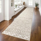 KUTA Moroccan Washable Hallway Runner Rug, 2.6x12 Non-Slip Vintage Beige Boho Kitchen Rugs Ultra Soft Distressed Geometric Floor Carpet Runners for Bedroom Laundry Living Room