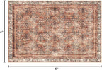 Phantoscope Washable Area Rug 4'x6' Non-Slip, Vintage Neutral Xmas Rugs for Living Room, Bedroom, Dining Room, Distressed Boho Floral Medallion Pattern, Low-Pile Foldable Floor Carpet, Brick Red/Black