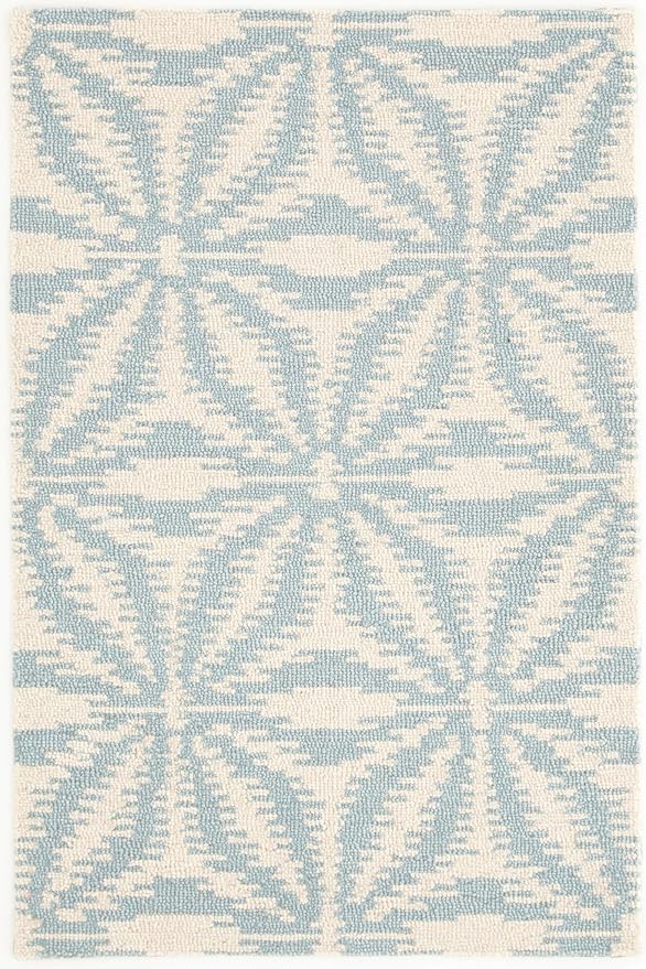 Dash & Albert Aster Sky Hand Micro Hooked Wool Rug, 5 X 8 Feet, Blue Geometric Pattern