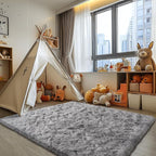 Zentavio Grey and White Area Rugs for Living Room Men Room Carpet 4x6 Bedroom Fluffy Furry Shag Aesthetic Plush High Pile Floor Rug for Kids Room Dorm Home Decor Tie-Dyed Grey White