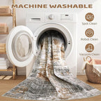 Square Area Rug Living Room Rugs - 8x8 Washable Large Soft Indoor Neutral Modern Abstract Low Pile Rug Carpet for Bedroom Dining Room Farmhouse Home Office - Grey Brown