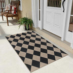 Easy Jute Checkered Entryway Rug, 2.6x4 Black Modern Indoor Outdoor Doormat, Washable Non-Slip Neutral Kitchen Rug Farmhouse Diamond Throw Rugs for Entrance Bedroom Bathroom