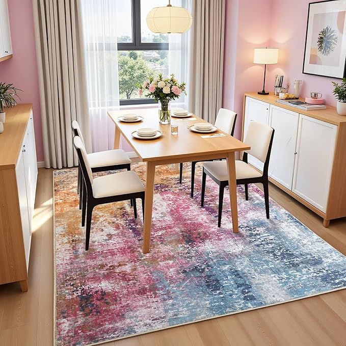 Washable Abstract Rug, 3x5 Modern Area Rugs with Non-Slip Rubber Backed for Bedroom, Thin but Soft Contemporary Carpet Kitchen Living Room Decor, Galaxy