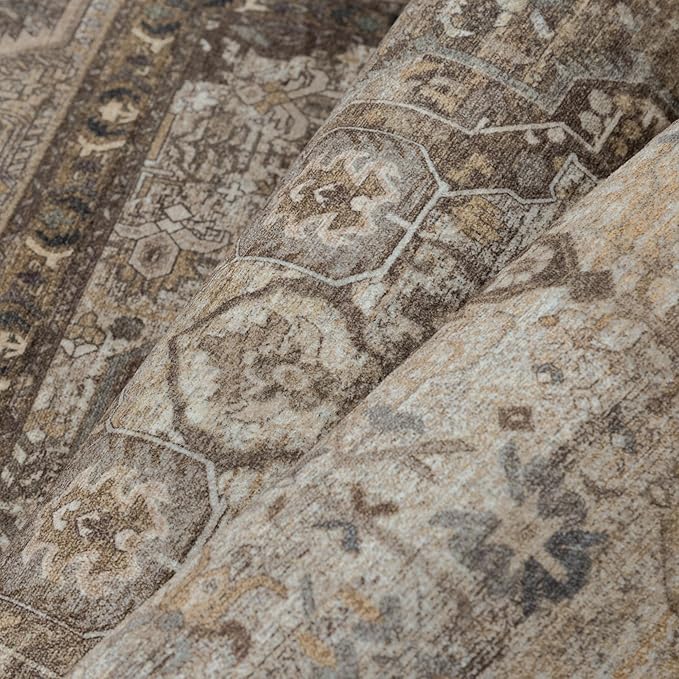 2x3 Brown Washable Vintage Area Rug for Living Room Bedroom Non Slip Distressed Traditional Soft Throw Rug Low Pile Lightweight Floral Doormat Entryway Dining Laundry Room Kitchen