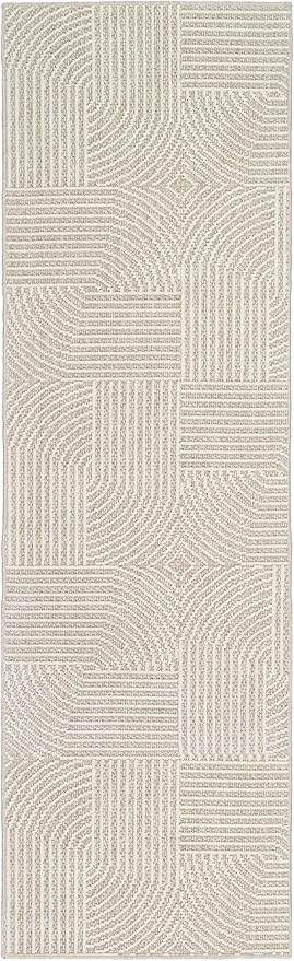 Nourison Home Textured Home Beige Ivory 2'3" x 7'6" Area Rug - Easy Clean, Non Shedding, Bed Room, Living Room, Dining Room, Kitchen (8' Runner)