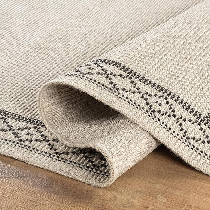 Easy Jute Rugs 9x12 Frame Bone Color Living Room Indoor Outdoor Area Rug for Patio and Kitchen Rug High Traffic Washable Easy to Clean Solid Boho Woven Design Carpet (9 x 12)