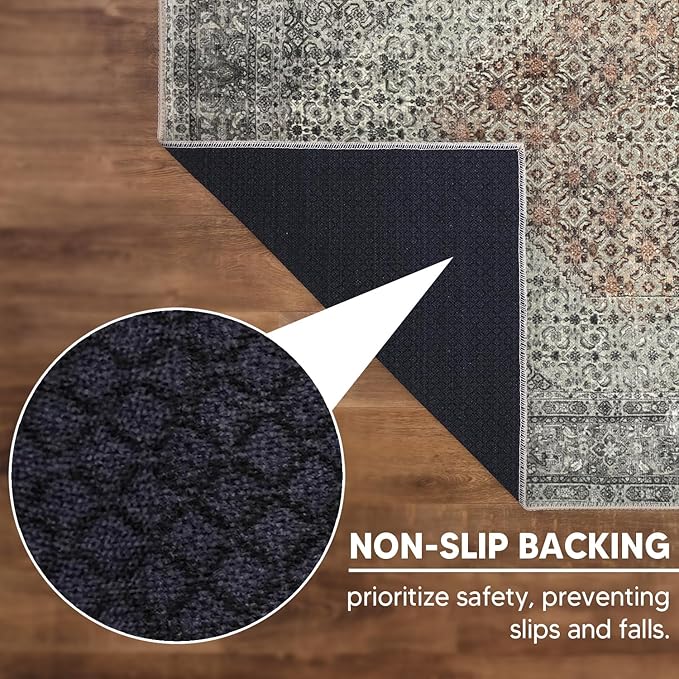 Keen Home Design 2x7 Rug - Machine Washable Runner Rug with Non-Slip Backing, Ideal for Hallway, Entryway, Kitchen, Laundry Room - Vintage, Easy Clean, Durable, Low Pile - (2'6" x 7')