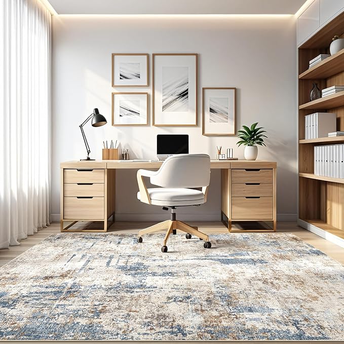 10x14 Area Rugs Living Room: Washable Large Abstract Modern Soft Rug Stain Resistant Indoor Floor Non Slip Accent Carpet for Bedroom Nursery Playroom Office Dining Room Dorm Home House- Blue