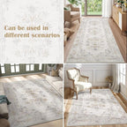 jinchan Floral 2x3 Rug for Entryway - Vintage Washable Area Rug Ultra-Thin Low Pile Soft Small Non Slip Distressed Indoor Door mat Accent for Entrance Kitchen Bedroom Bathroom (2x3ft, Light Grey)