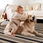 Tangsoo Stripe Easy Jute Rug,Ultra Thin 3x5 Washable Area Rug for Bedroom,Non-Slip Black Indoor Outdoor Rug Modern Farmhouse Low Pile Carpet for Patio Backyard Entryway