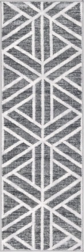 Rugs.com Lattice Trellis Collection Rug – 6 Ft Runner Gray Low-Pile Rug Perfect for Hallways, Entryways