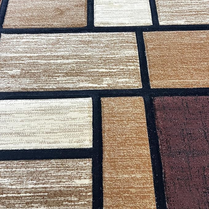 Area Rug Modern 5x7 Brown Geometry Soft Hand Carved Contemporary Floor Carpet Fluffy Texture for Indoor Living Dining Room and Bedroom Area