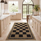 Vasofe 3x5 Plaid Rug, Jute Rugs, Washable Outdoor Indoor Checkered Carpets, Entryway Bedroom Potio Porch Kitchen Carpet, Non Slip Farmhouse Neutral Office Laundry Floor Mat, Black and Brown