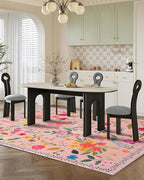 Boho Washable Area Rug 6x9 for Living Room, Bedroom, Office, Playroom, Kitchen or Dining Room, Soft Floral Carpet for Indoor Use, Easy Care Non-Slip Design (Pink)