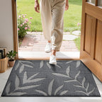 LUMI Indoor Door Mat 32x48, Washable Front Doormat with Welcome Leaf Pattern, Non-Slip Rubber Back Absorbent Mats for Entrance, Patio, Garage, Dark Grey