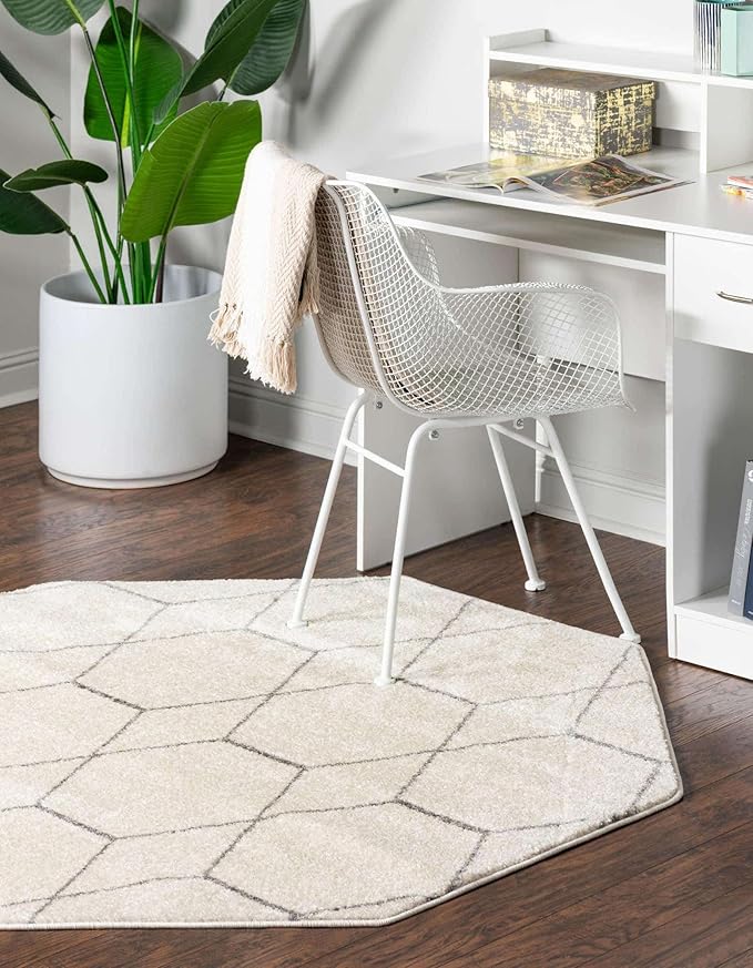 Unique Loom Trellis Frieze Collection Area Rug - Geometric (5' Octagon, Ivory/ Gray)