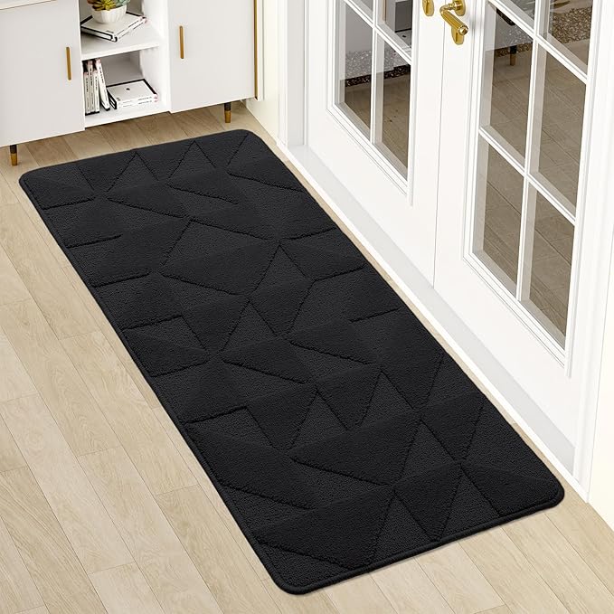OLANLY Door Mats Indoor, Non-Slip, Absorbent, Dirt Resist, Entrance Washable Mat, Low-Profile Inside Entry Doormat for Entryway (47x20 inches, Black)