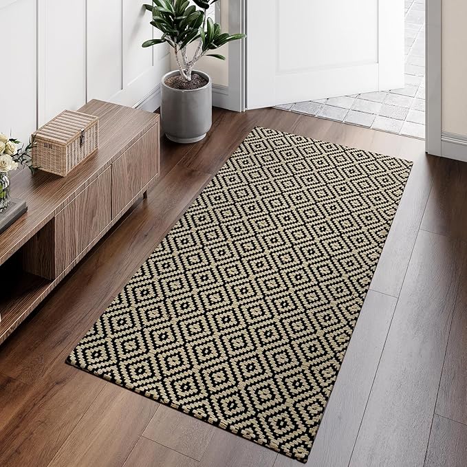 Hallway Runner Rug 2x5, Washable Kitchen Runners Non Slip, Ultra Thin Entryway Floor Mat Fit Under Door, Soft Low Pile Cotton Boho Carpet for Laundry Outdoor Bedroom