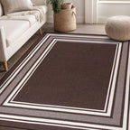 Beverly Rug Non Slip Area Rugs 3x5 Modern Bordered Non Skid Rubber Backing Soft Area Rug for Living Dining Room Easy to Clean Non Shedding Kitchen Bedroom Indoor Carpet 3 x 5 Brown