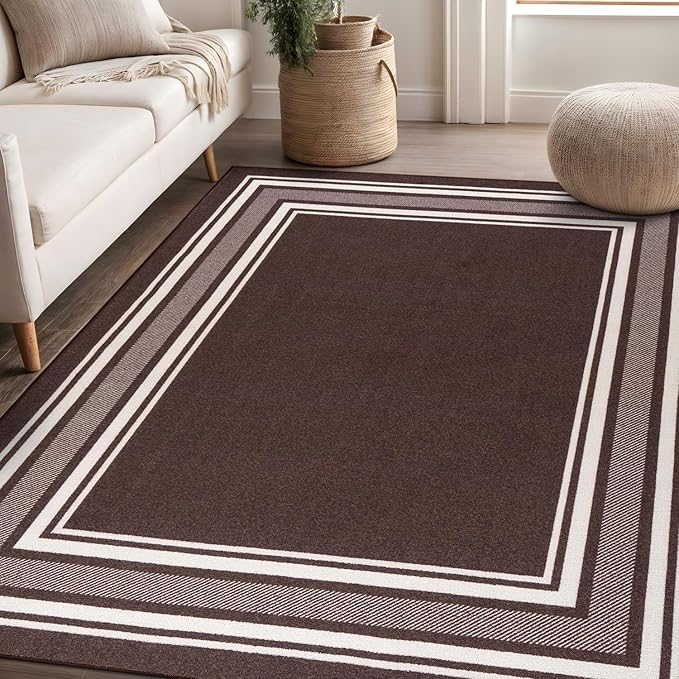 Beverly Rug Non Slip Area Rugs 3x3 Modern Bordered Non Skid Rubber Backing Soft Area Rug for Living Dining Room Easy to Clean Non Shedding Kitchen Bedroom Indoor Carpet 3 x 3 Brown