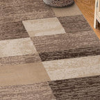 Superior Indoor Area Rug, Jute Backing, Plush Modern Rugs for Entryway, Kitchen Floors, Office Floor Cover, Color Block Rugs, Rockwood Collection, 7' x 9', Beige