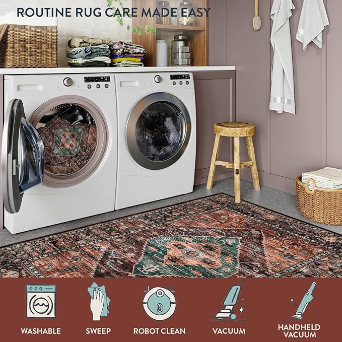 Lahome Area Rugs 5x7 for Living Room - Washable Non-Slip Ultra-Thin Bedroom Carpet, Non-Shedding Oriental Vintage Distressed Carpet Rug for Dining Room Office